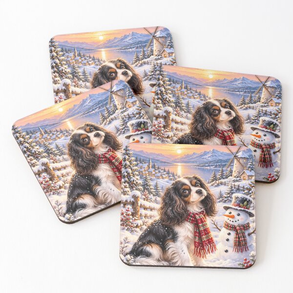 Item preview, Cavalier King Charles Spaniel Christmas Snowman Winter Wonderland Art designed and sold by ManJiangHong.