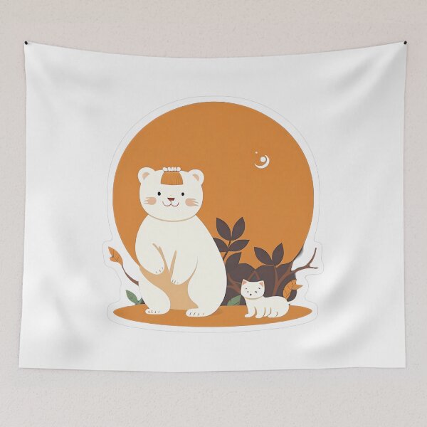 Item preview, Polar Bear and Cat Autumn Moon designed and sold by For-Cat Studio.
