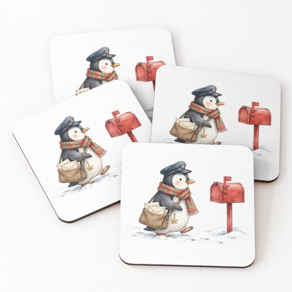 Item preview, Penguin Mail Delivery - Penguin Postman with Mailbag and Red Mailbox in Snow -  Christmas Animal  designed and sold by Foriart.