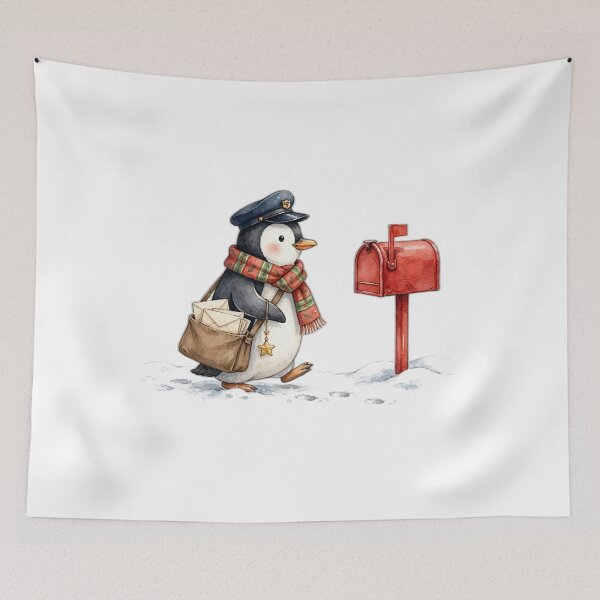 Item preview, Penguin Mail Delivery - Penguin Postman with Mailbag and Red Mailbox in Snow -  Christmas Animal  designed and sold by Foriart.