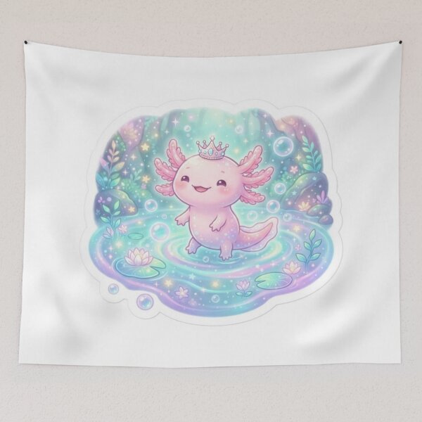 Item preview, Tiny Cute Axolotl Wearing Tiny Crown Floating in Magical Glowing Pond Art designed and sold by SAMORA ORIGINALS.