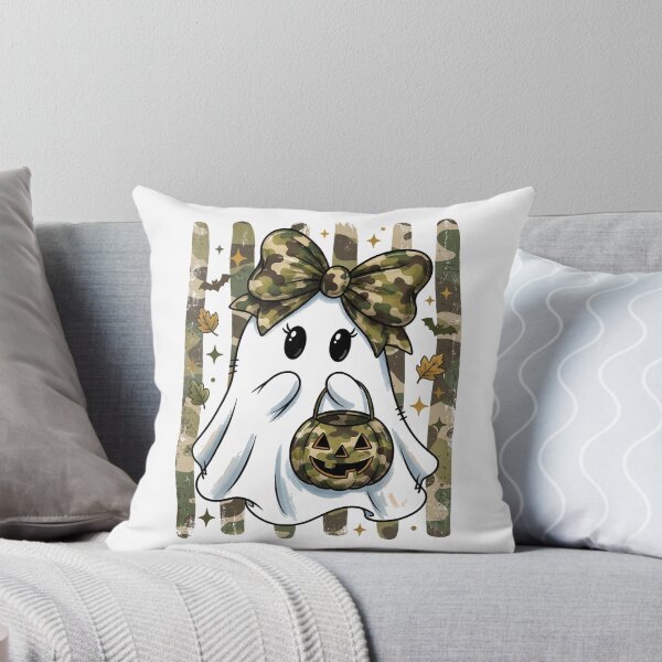 Item preview, Cute Black Ghost with Camouflage Pumpkin and Military Print Bow designed and sold by ArcaneArtistry.