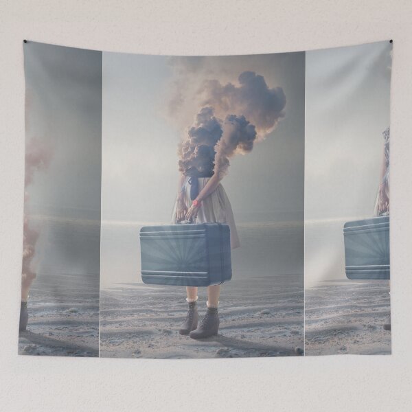 Item preview, Surreal Teleportation Sequence of Woman with Suitcase in Dust Cloud designed and sold by Vizerskaya.