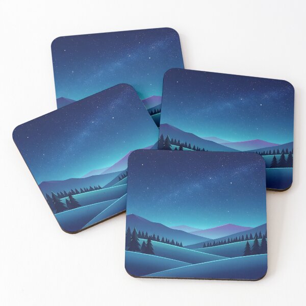 Item preview, Starlit Night Mountain Forest Landscape Synthwave Retro Vector Art designed and sold by Daniela`s shop.