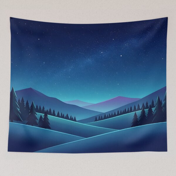 Item preview, Starlit Night Mountain Forest Landscape Synthwave Retro Vector Art designed and sold by Daniela`s shop.