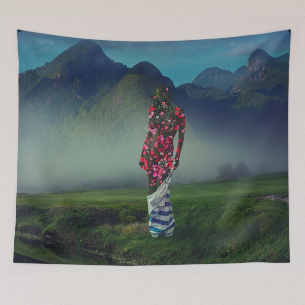 Item preview, Surreal Floral Woman Silhouette standing by River in Mountain Landscape designed and sold by Vizerskaya.
