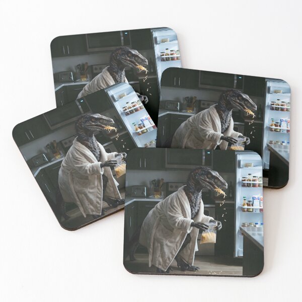 Item preview, Midnight Snack Velociraptor Dinosaur Eating Cheese In Bathrobe Art designed and sold by TeeBeeDesigns.