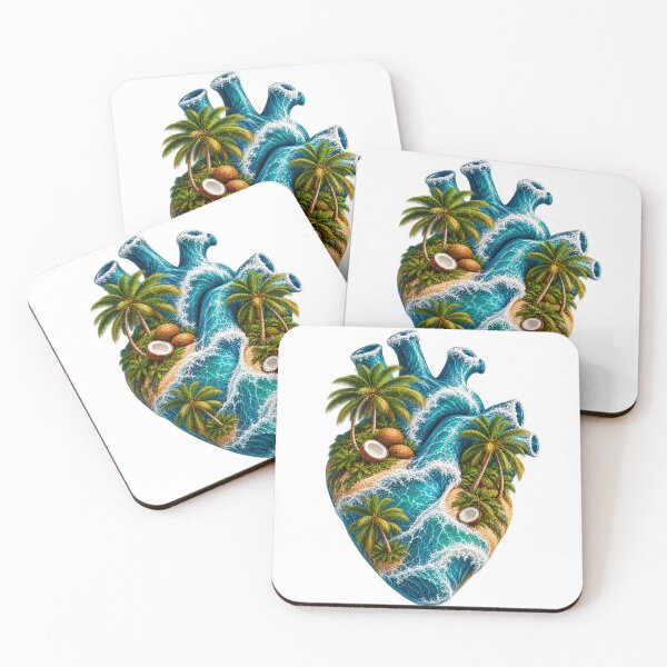 Item preview, Tropical Ocean Heart with Palm Trees and Coconut Island designed and sold by The Happiness Market .