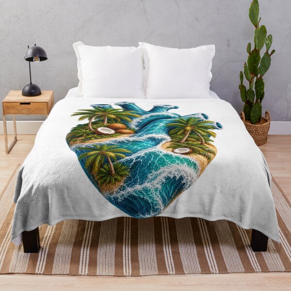 Item preview, Tropical Ocean Heart with Palm Trees and Coconut Island designed and sold by The Happiness Market .