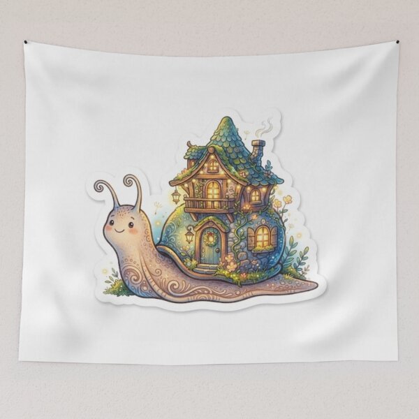 Item preview, Whimsical Snail Carrying Miniature Glowing House Shell Fairy Tale Art designed and sold by SAMORA ORIGINALS.