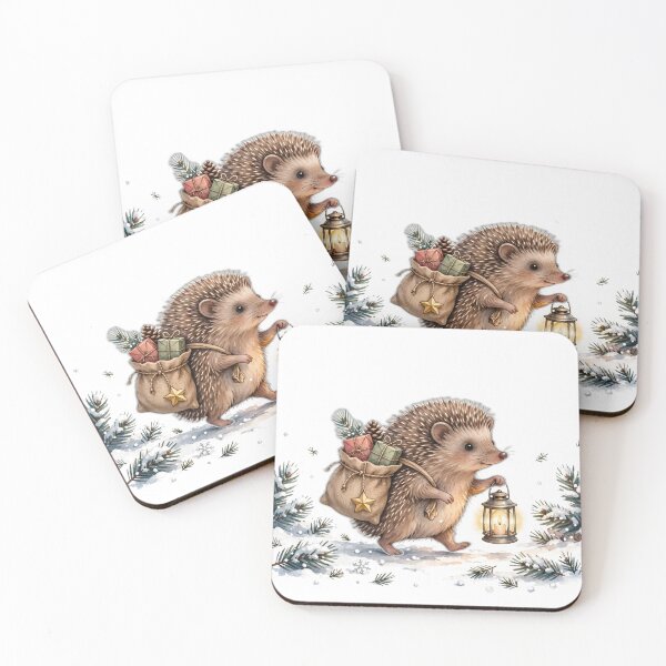 Item preview, Woodland Hedgehog Lantern - Hedgehog with Lantern and Gift Sack in Snowy Pines - Woodland in Christmas  designed and sold by Foriart.