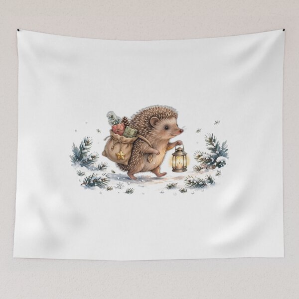 Item preview, Woodland Hedgehog Lantern - Hedgehog with Lantern and Gift Sack in Snowy Pines - Woodland in Christmas  designed and sold by Foriart.