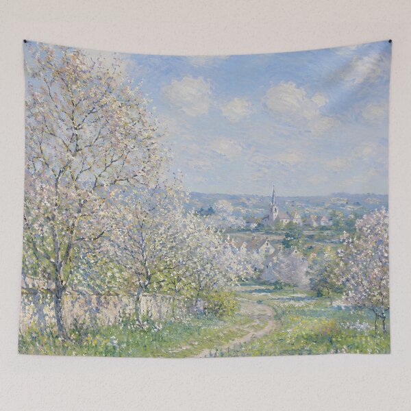 Item preview, Spring Blossom Orchard Path to a French Village – Pastel Impressionist Countryside Art designed and sold by Amalia Gutyz.