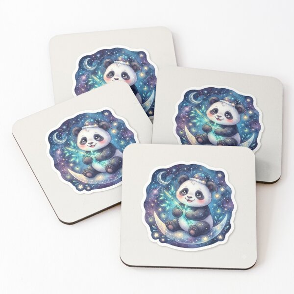 Item preview, Cute Baby Panda Holding Glowing Bamboo Shoot Under Starry Night Sky Art designed and sold by SAMORA ORIGINALS.