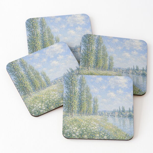 Item preview, White Daisy Meadow and Stone Bridge – French Impressionist Riverside Landscape designed and sold by Amalia Gutyz.