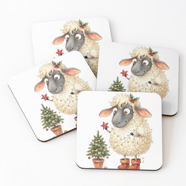 Item preview, Cute Christmas Sheep Decorating a Tree – Funny Holiday Watercolor Art designed and sold by Darlin8888.
