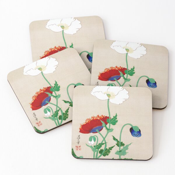 Item preview, Japanese poppies (1845 - 1913) vintage ink and color on silk by Sakai Dōitsu.  designed and sold by AngyDesigns49.