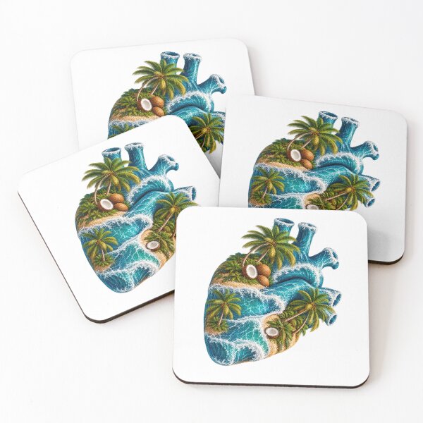 Item preview, Ocean Wave Heart Tropical Palm Trees Coconut Beach Nature Art designed and sold by The Happiness Market .