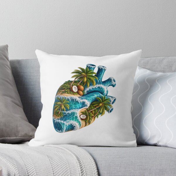 Item preview, Ocean Wave Heart Tropical Palm Trees Coconut Beach Nature Art designed and sold by The Happiness Market .