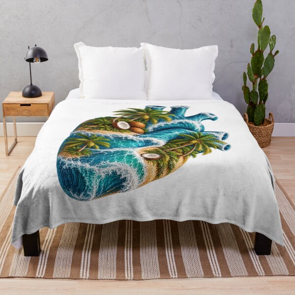Item preview, Ocean Wave Heart Tropical Palm Trees Coconut Beach Nature Art designed and sold by The Happiness Market .