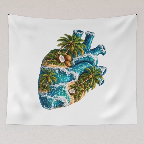 Item preview, Ocean Wave Heart Tropical Palm Trees Coconut Beach Nature Art designed and sold by The Happiness Market .