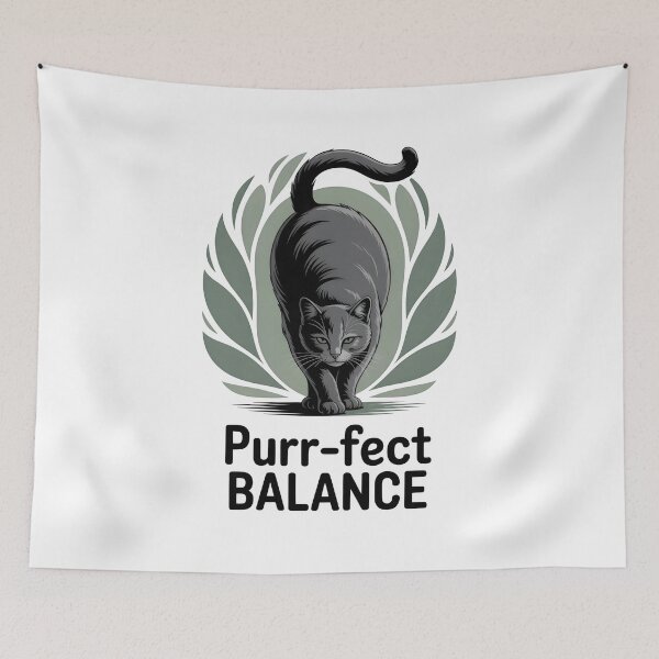 Item preview, Purr-fect Balance Grey Cat Laurel Wreath Yoga designed and sold by 108stillness.