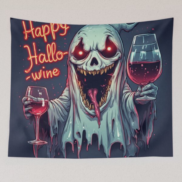 Item preview, Happy Hallo-Wine Spooky Ghost Wine Lover Pun designed and sold by FusionCipher.