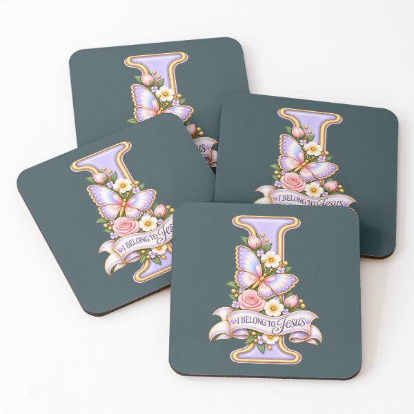 Item preview, I Belong to Jesus Letter I – Vintage Periwinkle Butterfly Christian Floral Monogram designed and sold by HO•Designs.