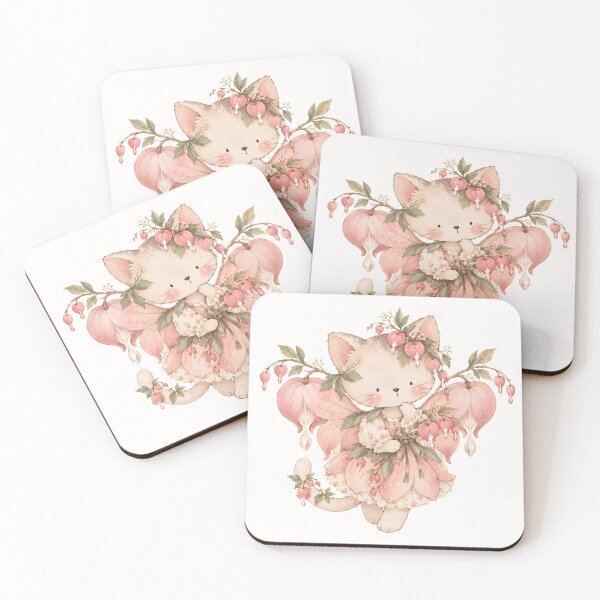 Item preview, Bleeding Heart Flower Fairy Kitten – Whimsical Pink Floral Cat Cottagecore Art designed and sold by looplandger.