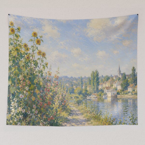 Item preview, Golden Sunflowers Along a French Riverside Path – Summer Impressionist Landscape designed and sold by Amalia Gutyz.