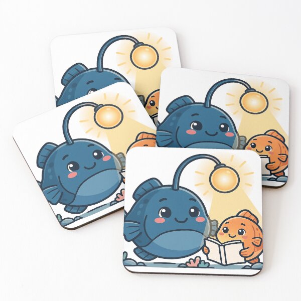 Item preview, Anglerfish and the Night Light Fish, Cute Deep Sea Fish Sharing Lamp Light to Read Sticker designed and sold by ElicitaDesign.