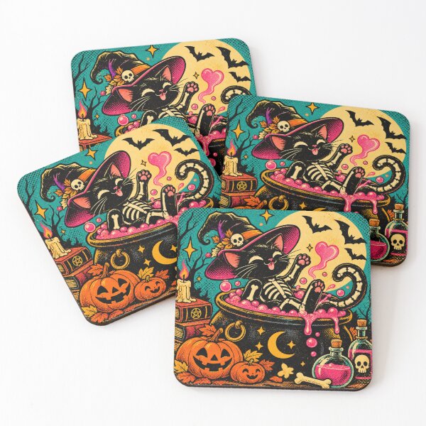 Item preview, Vintage Halloween Witch Cat – Spooky Magic & Pumpkins designed and sold by Blink Art Studio.