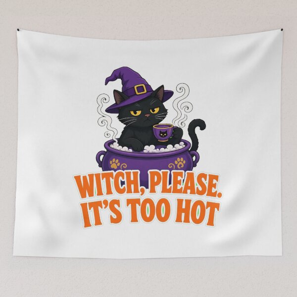 Item preview, Witch Please It's Too Hot Funny Black Cat Witch Halloween Sticker designed and sold by DTSA.