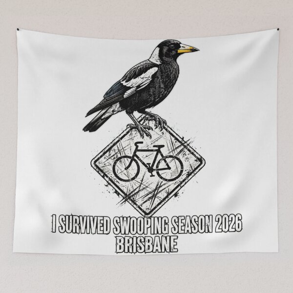 Item preview, I Survived Swooping Season Brisbane Bicycle Warning designed and sold by Yellowriversss.