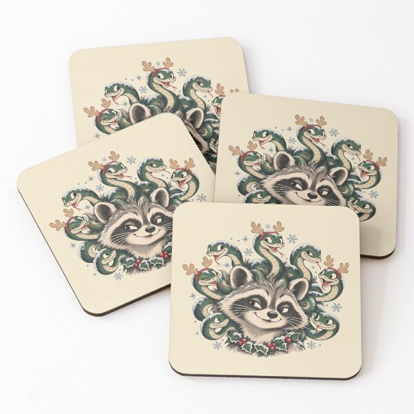 Item preview, Retro Christmas Raccoon Gorgon with Snake Hair designed and sold by Spark & Shadow.
