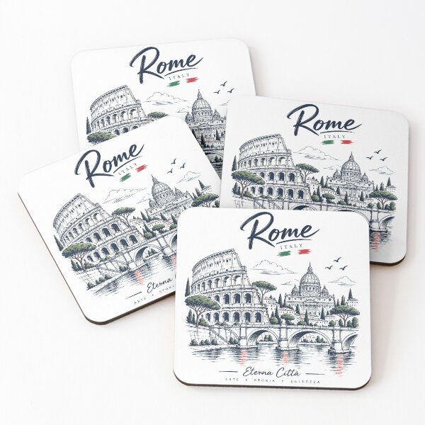Item preview, Rome Italy Illustration – Colosseum, St Peter’s Basilica & Historic Cityscape designed and sold by ArtaportDesign.