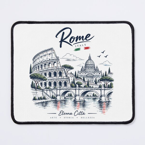 Item preview, Rome Italy Illustration – Colosseum, St Peter’s Basilica & Historic Cityscape designed and sold by ArtaportDesign.