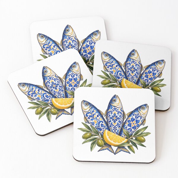 Item preview, Blue Ceramic Sardines Mediterranean Folk Art designed and sold by TeNovaStudio.