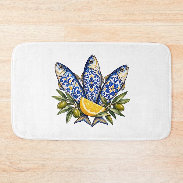 Item preview, Blue Ceramic Sardines Mediterranean Folk Art designed and sold by TeNovaStudio.
