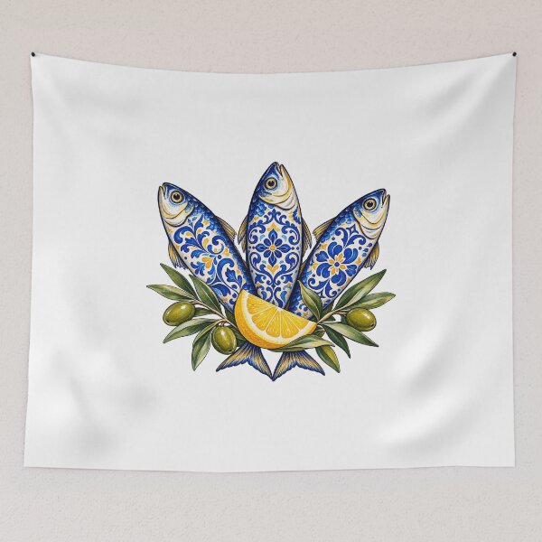Item preview, Blue Ceramic Sardines Mediterranean Folk Art designed and sold by TeNovaStudio.