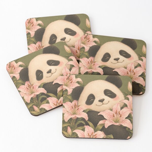 Item preview, Cute Panda and Pink Lily Flowers Vintage Botanical Illustration designed and sold by MimiSabu.