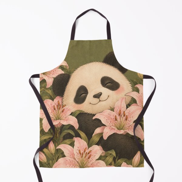Item preview, Cute Panda and Pink Lily Flowers Vintage Botanical Illustration designed and sold by MimiSabu.