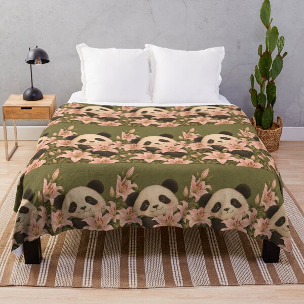 Item preview, Cute Panda and Pink Lily Flowers Vintage Botanical Illustration designed and sold by MimiSabu.