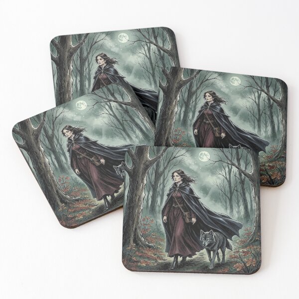 Item preview, Witch and Wolf Familiar, Gothic Moonlit Autumn Forest Art designed and sold by Roberta Calabrese.