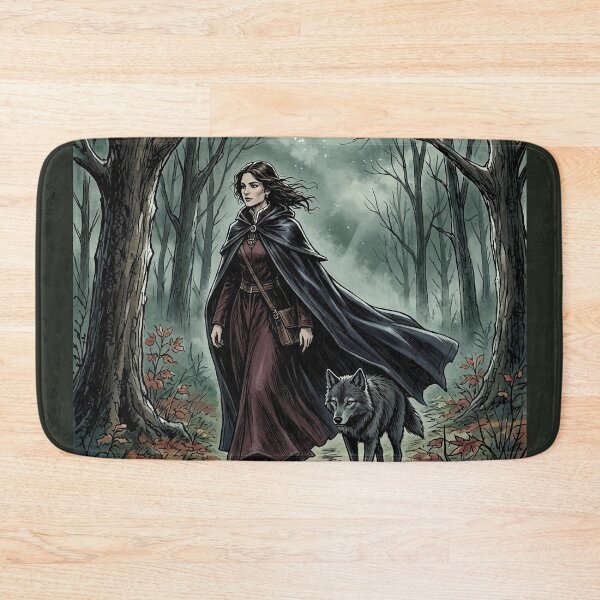 Item preview, Witch and Wolf Familiar, Gothic Moonlit Autumn Forest Art designed and sold by Roberta Calabrese.