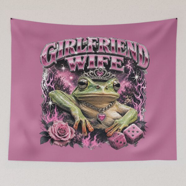 Item preview, Girlfriend Wife Frog Art | 90s Bootleg Crowned Toad Pink Roses Couple Gift designed and sold by illeN-Art-World.