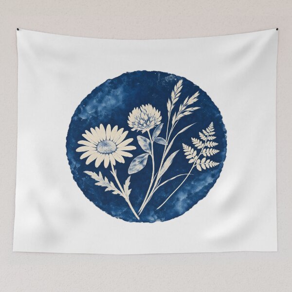 Item preview, Indigo Cyanotype Wildflower Sun Print designed and sold by Philippa Shop.