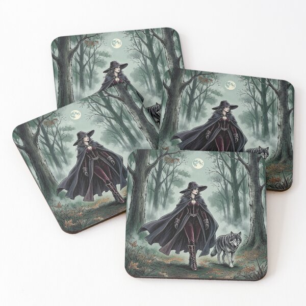 Item preview, Witch and Wolf Familiar, Gothic Moonlit Autumn Forest Art designed and sold by Roberta Calabrese.