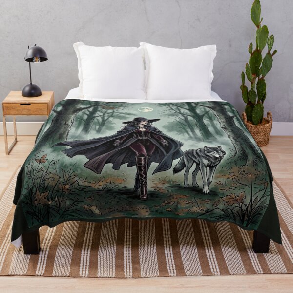 Item preview, Witch and Wolf Familiar, Gothic Moonlit Autumn Forest Art designed and sold by Roberta Calabrese.