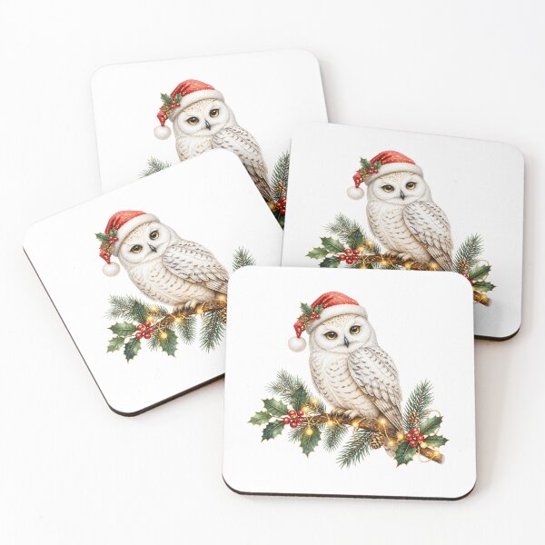 Item preview, Winter Magic Christmas Owl with Fairy Lights Watercolor Illustration designed and sold by Larams Studio.